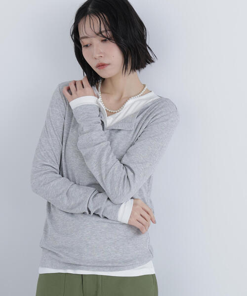 N.(N. Natural Beauty Basic)(エヌエヌナチュラルビューティーベーシック)の「ヘンリーネックカットソー(Tシャツ/カットソー・レディース・オフホワイト/グレー/ベビーピンク・フリ-)」の2枚目の写真