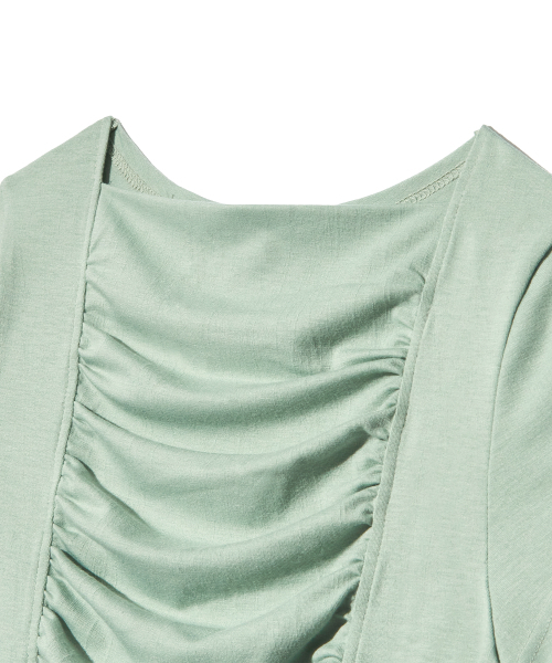PIECEMAKER(ピースメーカー)の「RIBBON SHIRRING TEE (MINT)(Tシャツ/カットソー・レディース・その他・FREE)」の4枚目の写真