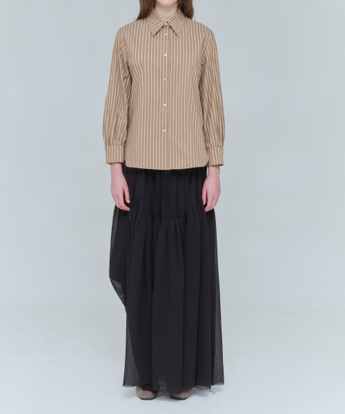 VOYONN（ボヨン）の「手首ボリュームストライプCNシャツブラウン0129（シャツ/ブラウス・レディース・ブラウン・M/L）」の3枚目の写真