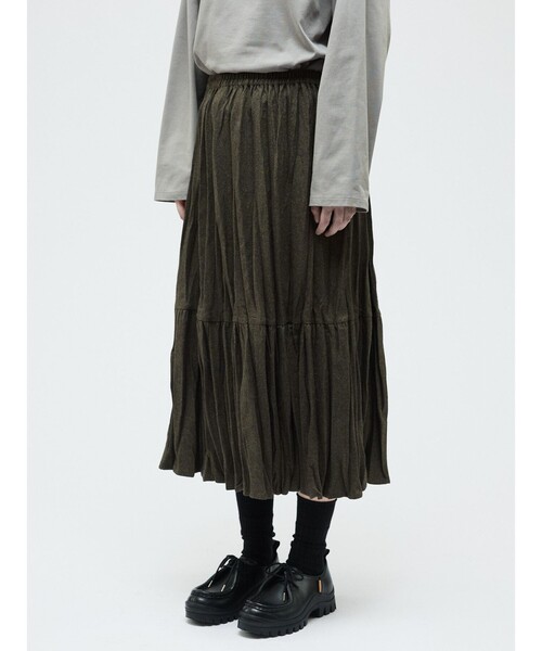 mizuiroind（ミズイロインド）の「mizuiro ind ウールブレンドティアードワッシャースカート（スカート・レディース・ブラウン/ライトグレー/ブラック・FREE）」の10枚目の写真