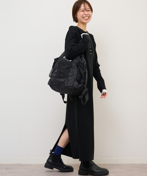 JOURNAL STANDARD relume（ジャーナルスタンダード　レリューム）の「《WEB限定追加》【MULTI FUNC+】ヘンリーネックニットワンピース（ワンピース・レディース・ブラック/ブラウン・FREE）」の4枚目の写真