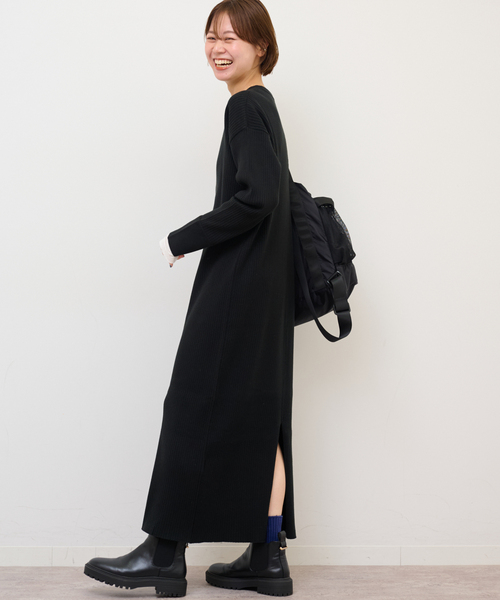 JOURNAL STANDARD relume（ジャーナルスタンダード　レリューム）の「《WEB限定追加》【MULTI FUNC+】ヘンリーネックニットワンピース（ワンピース・レディース・ブラック/ブラウン・FREE）」の6枚目の写真