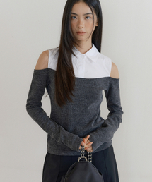 F/W Off-Shoulder Shirt Top (charcoal)