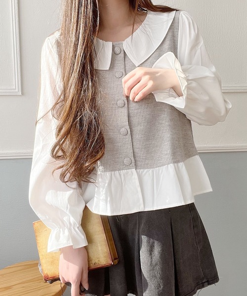 Nana(ナナ)の「コーデュロイ切り替えブラウス(Tシャツ/カットソー・レディース・グレー/チャコールグレー・FREE)」の11枚目の写真