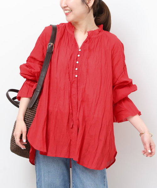 JOURNAL STANDARD relume（ジャーナルスタンダード　レリューム）の「［26SS新作］コットンボイルクリンクルタックフリルプルオーバー（シャツ/ブラウス・レディース・ホワイト/レッド/ブラック/イエロー系その他・FREE）」の4枚目の写真