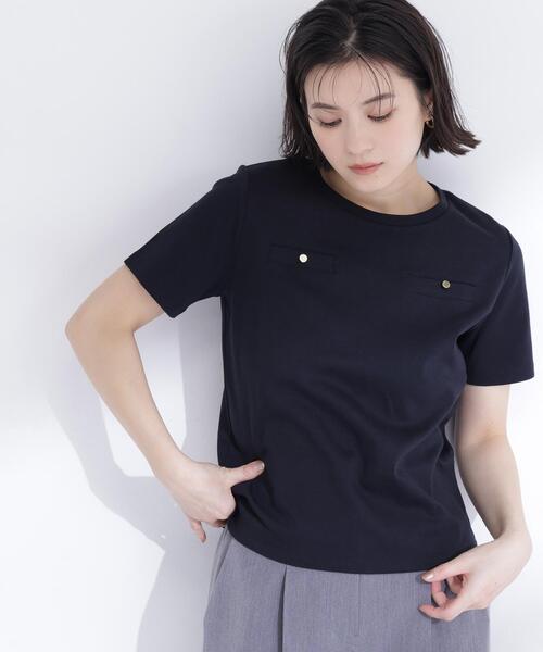 NATURAL BEAUTY BASIC(ナチュラルビューティーベーシック)の「<接触冷感>◇ベーシックTシャツ フェイクポケット付き(Tシャツ/カットソー・レディース・オフホワイト/グレー/ブラック・FREE)」の2枚目の写真