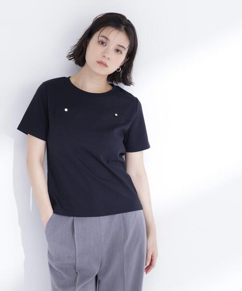 NATURAL BEAUTY BASIC(ナチュラルビューティーベーシック)の「<接触冷感>◇ベーシックTシャツ フェイクポケット付き(Tシャツ/カットソー・レディース・オフホワイト/グレー/ブラック・FREE)」の6枚目の写真