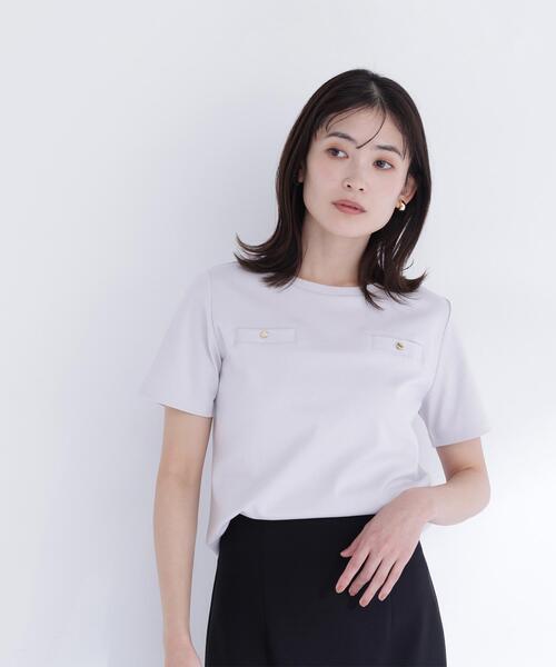 NATURAL BEAUTY BASIC(ナチュラルビューティーベーシック)の「<接触冷感>◇ベーシックTシャツ フェイクポケット付き(Tシャツ/カットソー・レディース・オフホワイト/グレー/ブラック・FREE)」の15枚目の写真