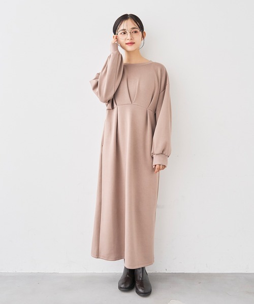 mil（ミル）の「ウエストタック ワンピース【586109】（ワンピース・レディース・モカ/ブラック/グレイッシュベージュ・XS/S）」の2枚目の写真