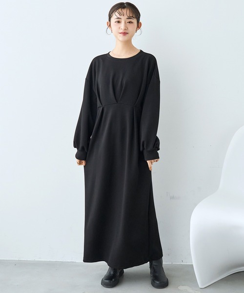 mil（ミル）の「ウエストタック ワンピース【586109】（ワンピース・レディース・モカ/ブラック/グレイッシュベージュ・XS/S）」の4枚目の写真