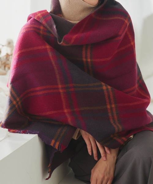 シルケットウール カシミヤ混 リバーシブル 3WAY ポンチョ（ストール