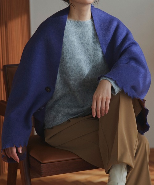 macocca(マコッカ)の「シルケットウール カシミヤ混 リバーシブル 3WAY ポンチョ(ストール/ショール・レディース・グレイッシュベージュ/グレー/パープル/ピンク/ワインレッド・FREE)」の22枚目の写真