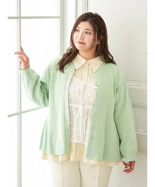 Re-J&SUPURE(リジェイアンドスプル)の「【大きいサイズ】【Sasaki Mikiコラボ】ペプラムスポンディッシュニットカーディガン(カーディガン/ボレロ・レディース・ライトグリーン/ダークグレー・XXXX-LARGE/XXX-LARGE/XX-LARGE)」の10枚目の写真