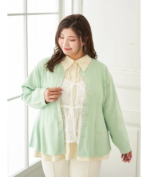 Re-J&SUPURE(リジェイアンドスプル)の「【大きいサイズ】【Sasaki Mikiコラボ】ペプラムスポンディッシュニットカーディガン(カーディガン/ボレロ・レディース・ライトグリーン/ダークグレー・XXXX-LARGE/XXX-LARGE/XX-LARGE)」の11枚目の写真