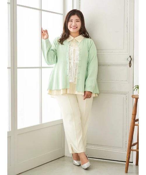 Re-J&SUPURE(リジェイアンドスプル)の「【大きいサイズ】【Sasaki Mikiコラボ】ペプラムスポンディッシュニットカーディガン(カーディガン/ボレロ・レディース・ライトグリーン/ダークグレー・XXXX-LARGE/XXX-LARGE/XX-LARGE)」の13枚目の写真