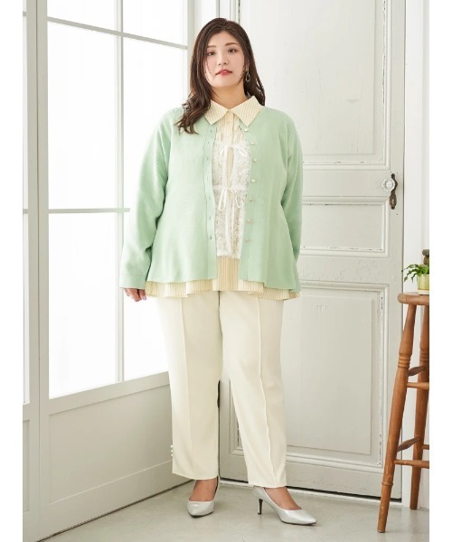 Re-J&SUPURE(リジェイアンドスプル)の「【大きいサイズ】【Sasaki Mikiコラボ】ペプラムスポンディッシュニットカーディガン(カーディガン/ボレロ・レディース・ライトグリーン/ダークグレー・XXXX-LARGE/XXX-LARGE/XX-LARGE)」の15枚目の写真