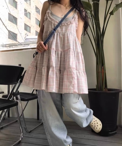LADY LIKE(レディライク)の「フリル付きパステルチェック柄キャミワンピース(ワンピース・レディース・ピンク/イエロー・M)」の13枚目の写真