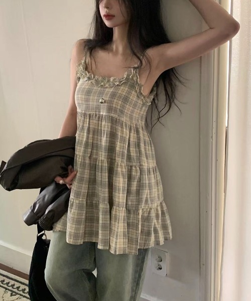 LADY LIKE(レディライク)の「フリル付きパステルチェック柄キャミワンピース(ワンピース・レディース・ピンク/イエロー・M)」の16枚目の写真
