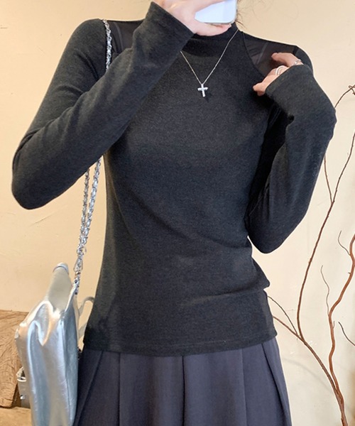 2ly2(トゥーリートゥー)の「シアー切替ハイネックトップス(Tシャツ/カットソー・レディース・ホワイト/ブラック/グレー・FREE)」の10枚目の写真
