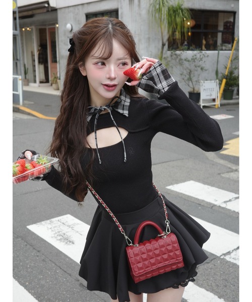 チェックカフスリブニットトップス（ニット/セーター）｜Darich