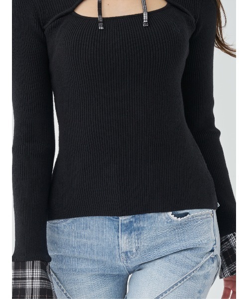 チェックカフスリブニットトップス（ニット/セーター）｜Darich