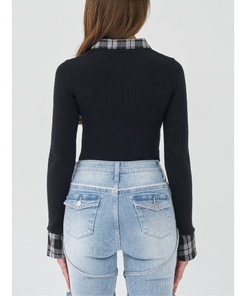 チェックカフスリブニットトップス（ニット/セーター）｜Darich