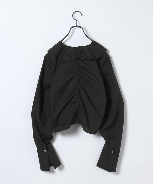 JEANASIS（ジーナシス）の「シャーリングギャザーブラウス/650631（シャツ/ブラウス・レディース・ブルー系その他/ブラック/ホワイト・FREE）」の4枚目の写真