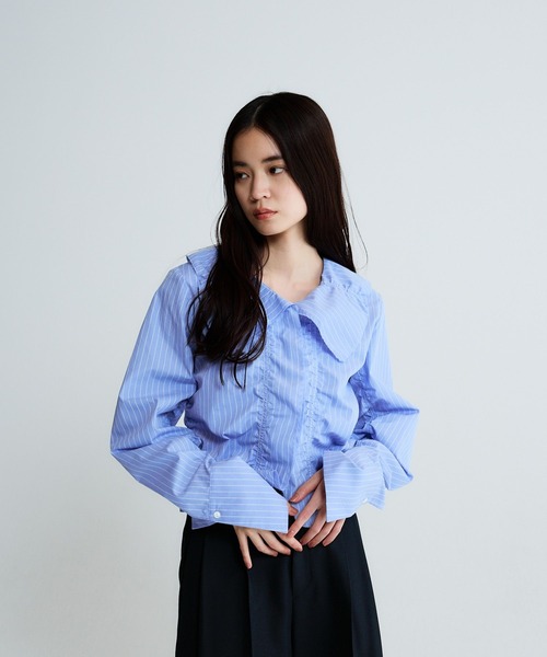 JEANASIS（ジーナシス）の「シャーリングギャザーブラウス/650631（シャツ/ブラウス・レディース・ブルー系その他/ブラック/ホワイト・FREE）」の20枚目の写真