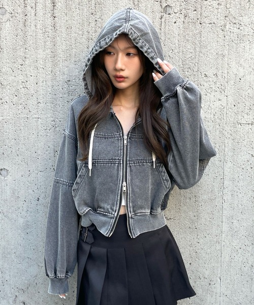 3.3 Field Trip (3.3フィールドトリップ)の「3.3 Field Trip/フードダブルジップデニムブルゾン(ブルゾン・レディース・ブルー/ブラック/ネイビー・FREE)」の2枚目の写真