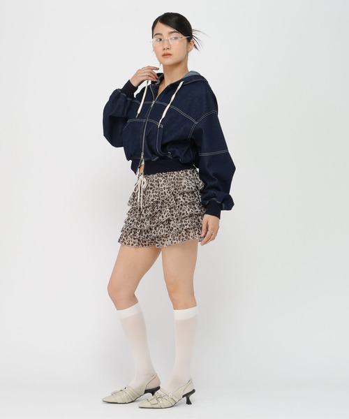 3.3 Field Trip (3.3フィールドトリップ)の「3.3 Field Trip/フードダブルジップデニムブルゾン(ブルゾン・レディース・ブルー/ブラック/ネイビー・FREE)」の6枚目の写真