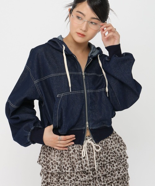 3.3 Field Trip (3.3フィールドトリップ)の「3.3 Field Trip/フードダブルジップデニムブルゾン(ブルゾン・レディース・ブルー/ブラック/ネイビー・FREE)」の7枚目の写真