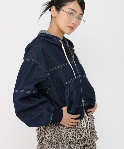 3.3 Field Trip (3.3フィールドトリップ)の「3.3 Field Trip/フードダブルジップデニムブルゾン(ブルゾン・レディース・ブルー/ブラック/ネイビー・FREE)」の8枚目の写真