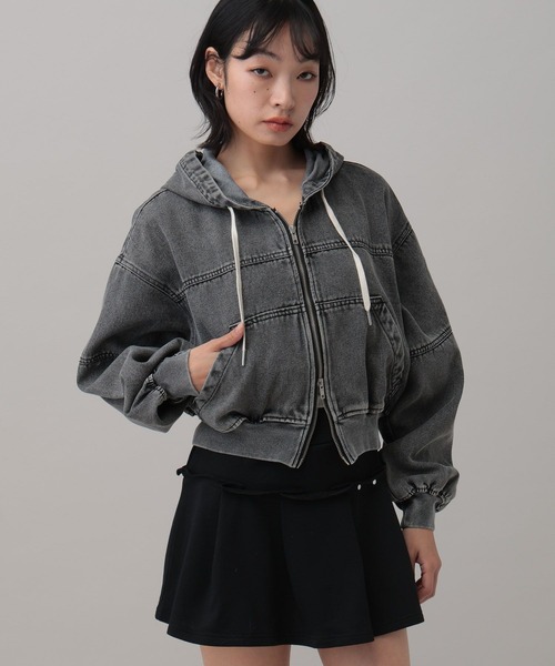 3.3 Field Trip (3.3フィールドトリップ)の「3.3 Field Trip/フードダブルジップデニムブルゾン(ブルゾン・レディース・ブルー/ブラック/ネイビー・FREE)」の12枚目の写真