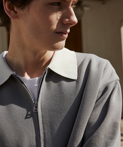 PUBLIC TOKYO(パブリックトウキョウ)の「ジップビッグポケットポロカーデ /カーディガン/洗濯機洗い/春服/ブルゾン(カーディガン/ボレロ・メンズ・ブラック/グレー・1/2)」の5枚目の写真