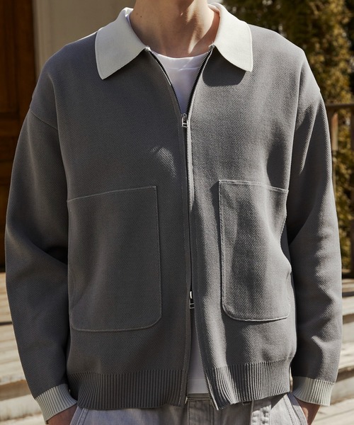 PUBLIC TOKYO(パブリックトウキョウ)の「ジップビッグポケットポロカーデ /カーディガン/洗濯機洗い/春服/ブルゾン(カーディガン/ボレロ・メンズ・ブラック/グレー・1/2)」の6枚目の写真