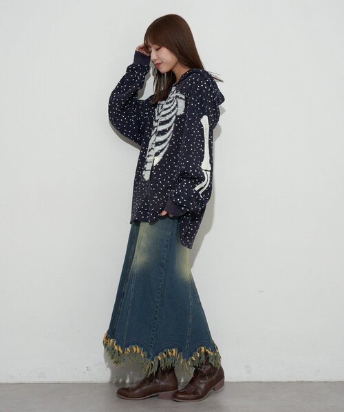 RePRODUCTION LABEL（リプロダクションレーベル）の「【RePRODUCTION LABEL / リプロダクションレーベル】スキッパーフェードフラワーサーマル（Tシャツ/カットソー・レディース・ネイビー/グレー・FREE）」の5枚目の写真