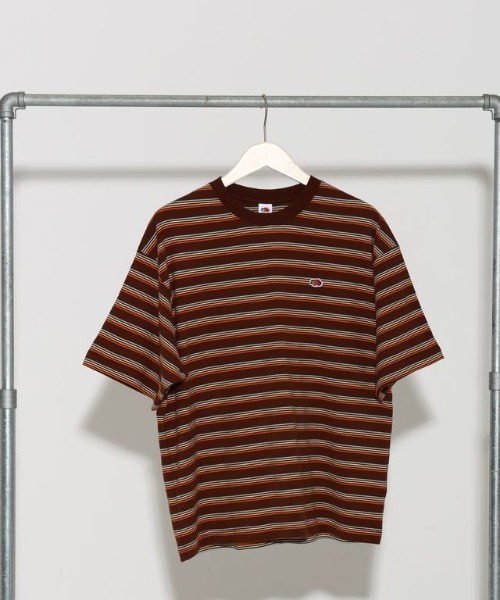 FRUIT OF THE LOOM(フルーツオブザルーム)の「【FRUIT OF THE LOOM】ピーチ起毛天竺ボーダーTシャツ2 / フルーツオブザルーム マルチボーダー 半袖Tシャツ(Tシャツ/カットソー・メンズ・サックスブルー/オレンジ/ブラウン・S/M/L)」の10枚目の写真