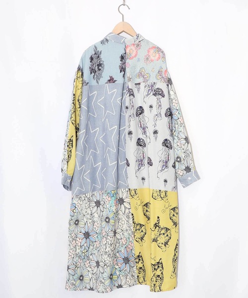 ScoLar（スカラー）の「161624：パッチワーク風総柄シャツワンピース（ワンピース・レディース・ブルー/オフホワイト・M）」の14枚目の写真