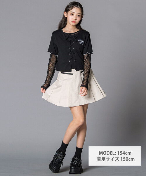 ZIDDY（ジディ）の「レザーポケット プリーツスカパン(130~160cm)（スカート・キッズ・ベージュ/ブラック・150cm/140cm/130cm/FREE）」の4枚目の写真