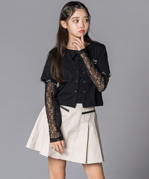 ZIDDY（ジディ）の「レザーポケット プリーツスカパン(130~160cm)（スカート・キッズ・ベージュ/ブラック・150cm/140cm/130cm/FREE）」の7枚目の写真