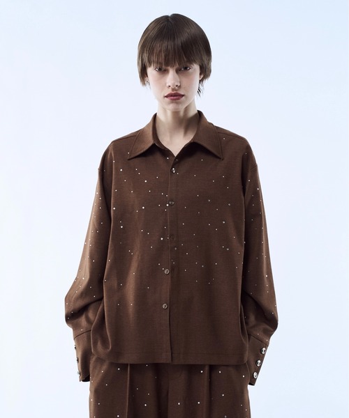 seyto（セイト）の「Rhinestone detail short shirt / ラインストーンディティールショートシャツ（シャツ/ブラウス・メンズ・ブラック/ブラウン・3/2）」の2枚目の写真