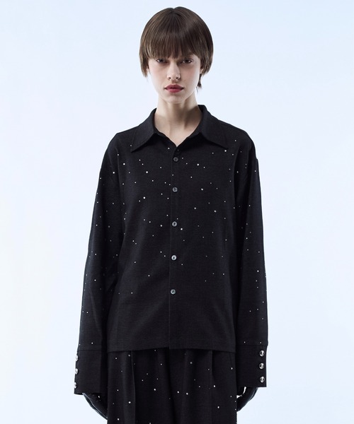 seyto（セイト）の「Rhinestone detail short shirt / ラインストーン