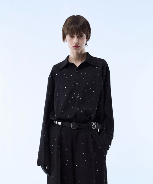 seyto（セイト）の「Rhinestone detail short shirt / ラインストーンディティールショートシャツ（シャツ/ブラウス・メンズ・ブラック/ブラウン・3/2）」の3枚目の写真