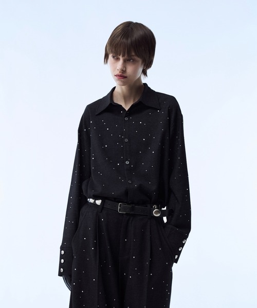 seyto（セイト）の「Rhinestone detail short shirt / ラインストーンディティールショートシャツ（シャツ/ブラウス・メンズ・ブラック/ブラウン・3/2）」の4枚目の写真