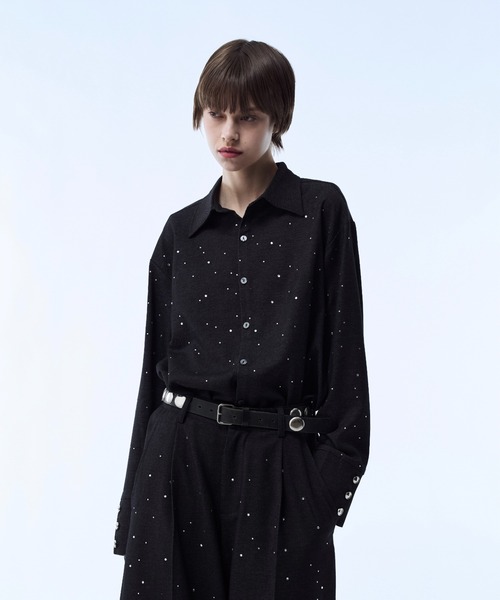 seyto（セイト）の「Rhinestone detail short shirt / ラインストーン
