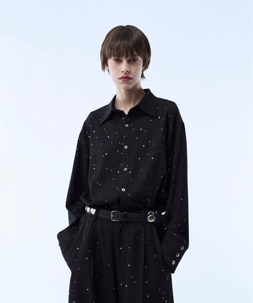 seyto（セイト）の「Rhinestone detail short shirt / ラインストーンディティールショートシャツ（シャツ/ブラウス・メンズ・ブラック/ブラウン・3/2）」の6枚目の写真