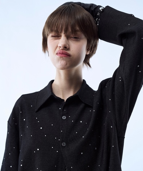 seyto（セイト）の「Rhinestone detail short shirt / ラインストーンディティールショートシャツ（シャツ/ブラウス・メンズ・ブラック/ブラウン・3/2）」の14枚目の写真