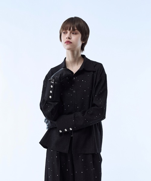seyto（セイト）の「Rhinestone detail short shirt / ラインストーンディティールショートシャツ（シャツ/ブラウス・メンズ・ブラック/ブラウン・3/2）」の7枚目の写真