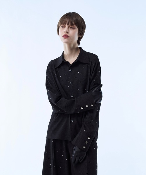 seyto（セイト）の「Rhinestone detail short shirt / ラインストーンディティールショートシャツ（シャツ/ブラウス・メンズ・ブラック/ブラウン・3/2）」の8枚目の写真