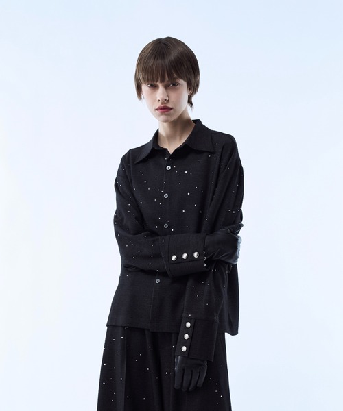 seyto（セイト）の「Rhinestone detail short shirt / ラインストーンディティールショートシャツ（シャツ/ブラウス・メンズ・ブラック/ブラウン・3/2）」の9枚目の写真
